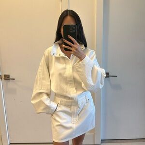 Ronny Kobo White Andy Denim Short Dress with Long Sleeves